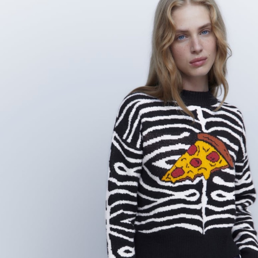 NWT Zara Pizza Jacquard Knit Sweater - Picture 2 of 7